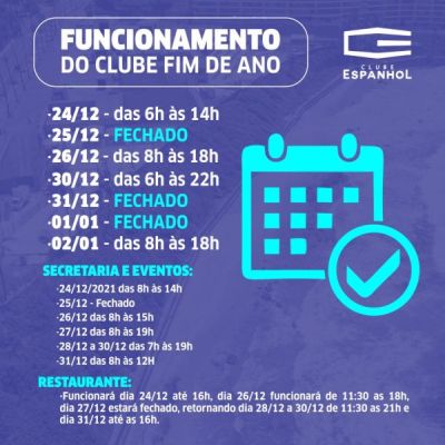 Funcionamento do Clube no Final de Ano